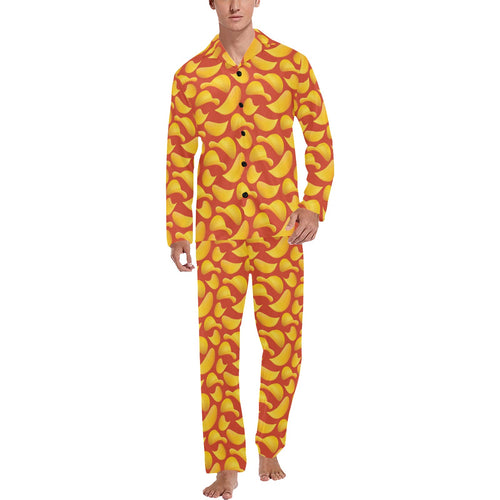 Potato Chips Pattern Print Design 05 Men's Long Pajama Set