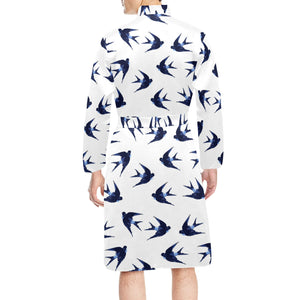 Swallow Pattern Print Design 03 Men's Long Sleeve Belted Night Robe