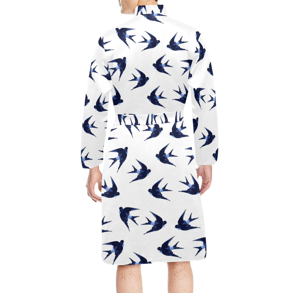 Swallow Pattern Print Design 03 Men's Long Sleeve Belted Night Robe