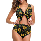 sunflower golden polygonal shapes Chest Bowknot High Waisted Bikini Swimsuit