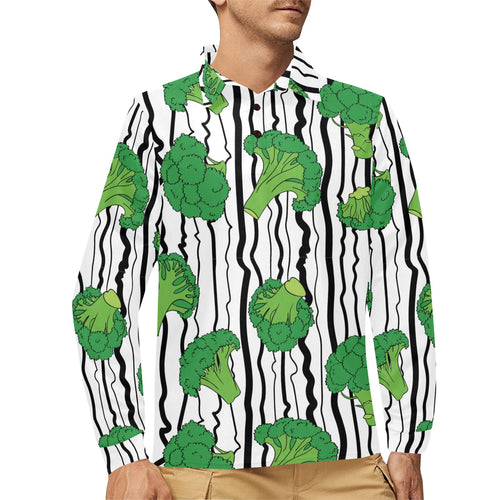 Cool Broccoli pattern Men's Long Sleeve Polo Shirt