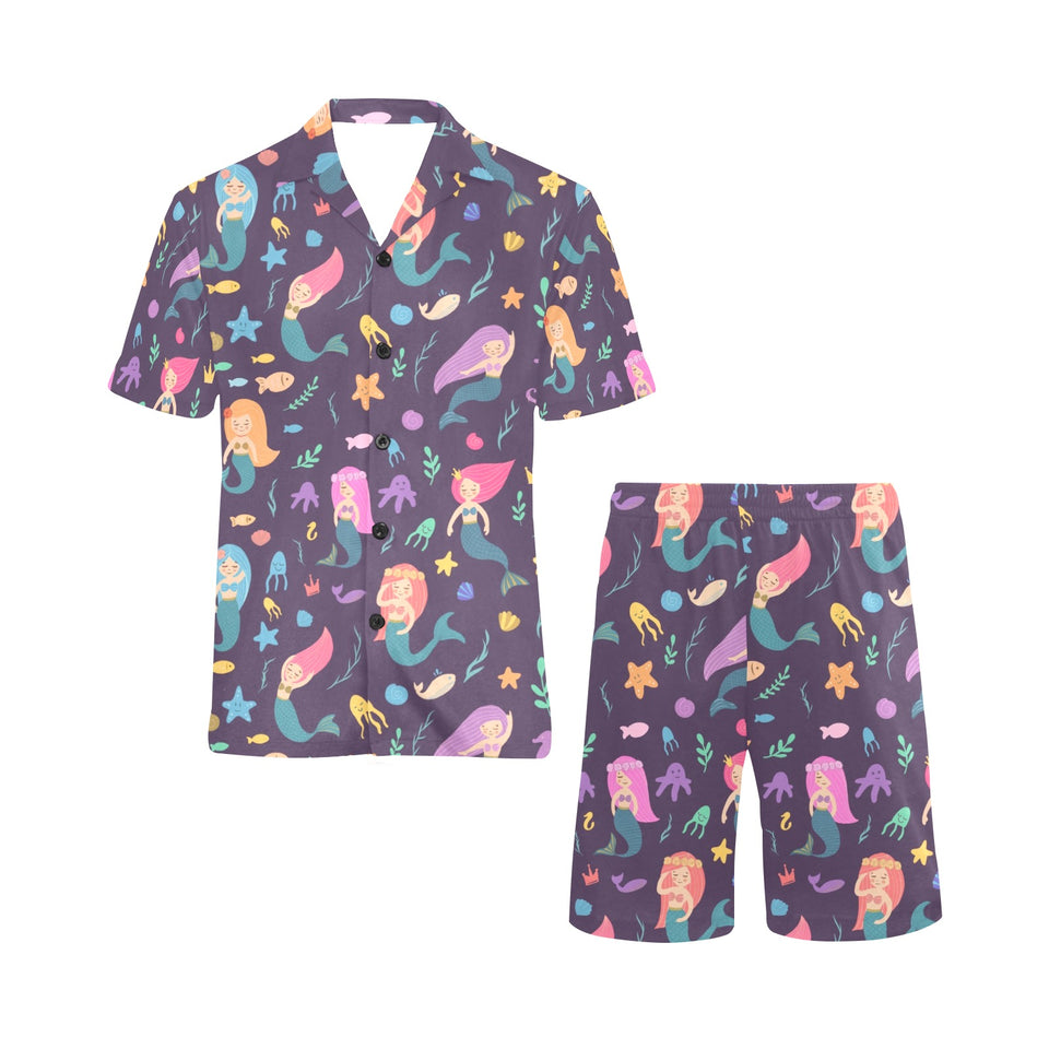 beautiful mermaid Fish jellyfish algae other marin Men's V-Neck Short Pajama Set