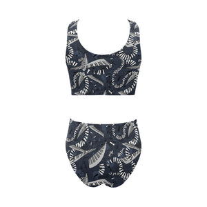 Piano Pattern Print Design 02 Chest Bowknot High Waisted Bikini Swimsuit