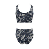 Piano Pattern Print Design 02 Chest Bowknot High Waisted Bikini Swimsuit