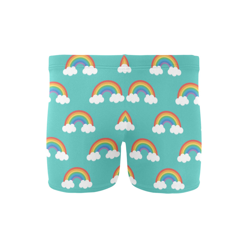 Rainbow pattern green background Men's Swimming Trunks