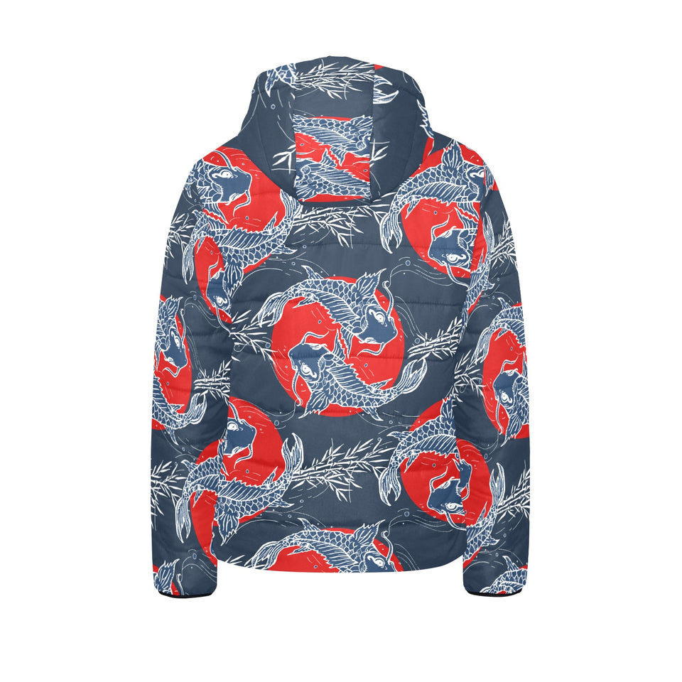 Koi Fish Carp Fishs hand drawn japanese art Kids' Boys' Girls' Padded Hooded Jacket