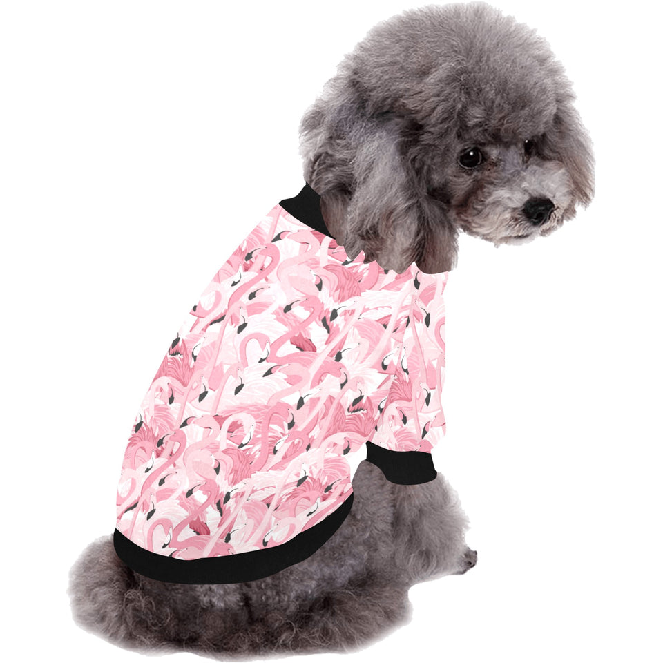 Pink flamingos pattern background All Over Print Pet Dog Round Neck Fuzzy Shirt