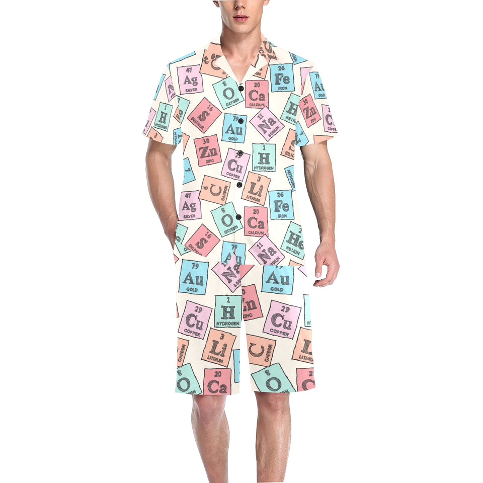 Chemistry Periodic Table Pattern Print Design 02 Men's V-Neck Short Pajama Set