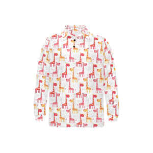 Giraffe Pattern Print Design 03 Men's Long Sleeve Polo Shirt