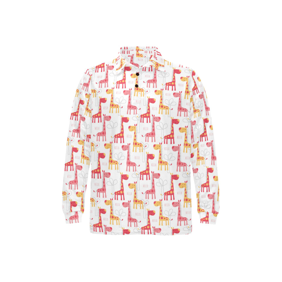 Giraffe Pattern Print Design 03 Men's Long Sleeve Polo Shirt