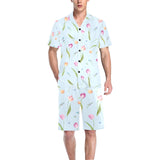 Watercolor Tulips pattern Men's V-Neck Short Pajama Set