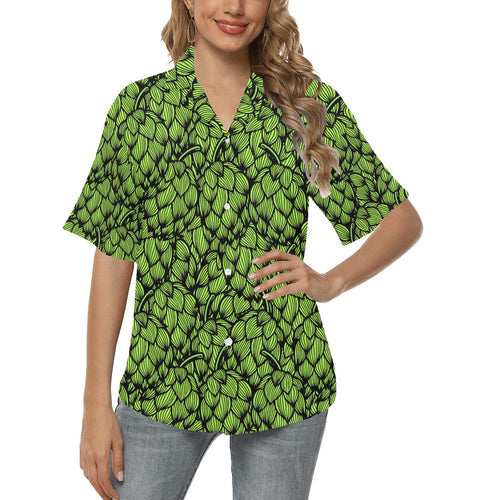 Green hop pattern Women's All Over Print Hawaiian Shirt