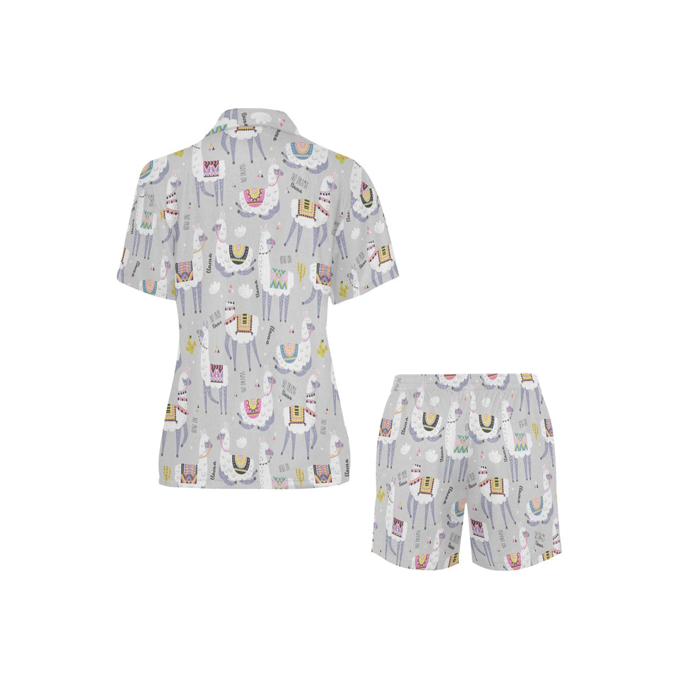 Cute Llama Alpaca pattern Women's V-Neck Short Pajama Set