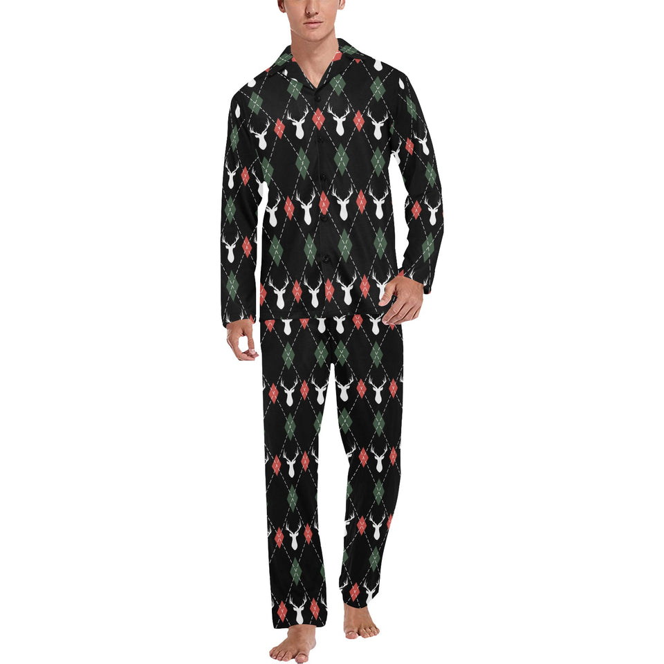 Deer Christmas new year pattern argyle Men's Long Pajama Set