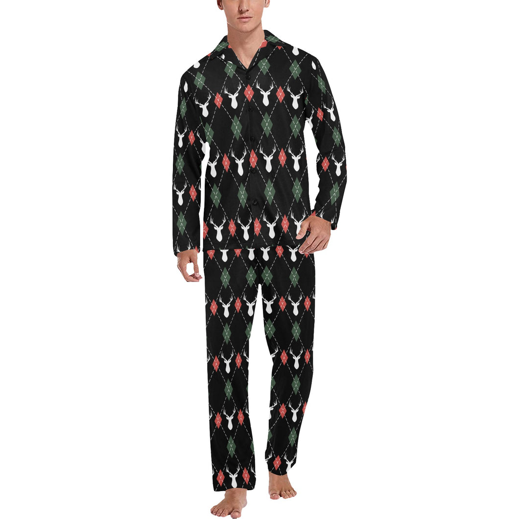 Deer Christmas new year pattern argyle Men's Long Pajama Set