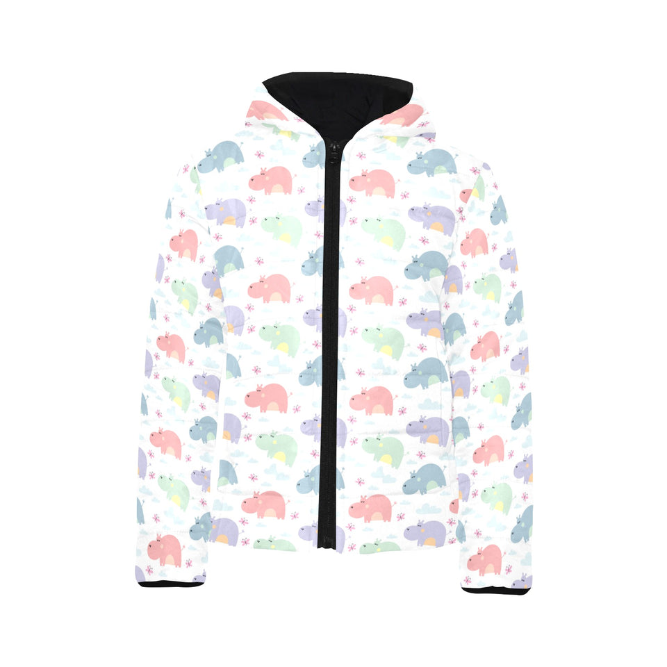 Hippopotamus Pattern Print Design 03 Kids' Boys' Girls' Padded Hooded Jacket