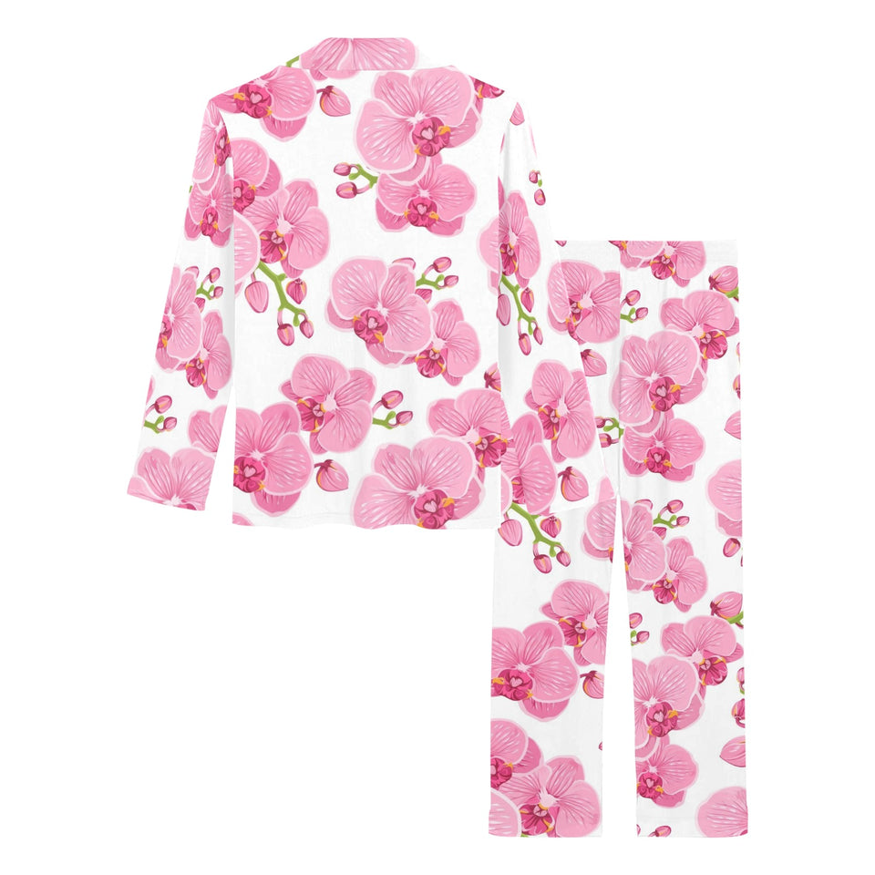 pink purple orchid pattern background Women's Long Pajama Set