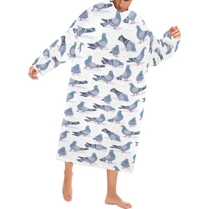 Pigeon Pattern Print Design 03 Blanket Robe with Sleeves