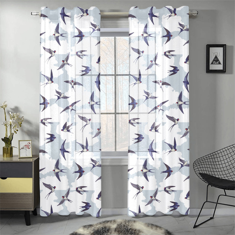Swallow Pattern Print Design 05 Gauze Curtain