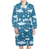 Cute shark pattern Men's Long Sleeve Belted Night Robe