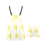 hand drawn sun pattern Chest Sexy Pleated Two Piece Swim Dress
