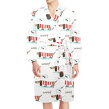 Cute dachshund bone pattern Men's Long Sleeve Belted Night Robe