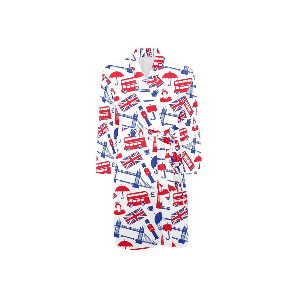 British Pattern Print Design 01 Men's Long Sleeve Belted Night Robe