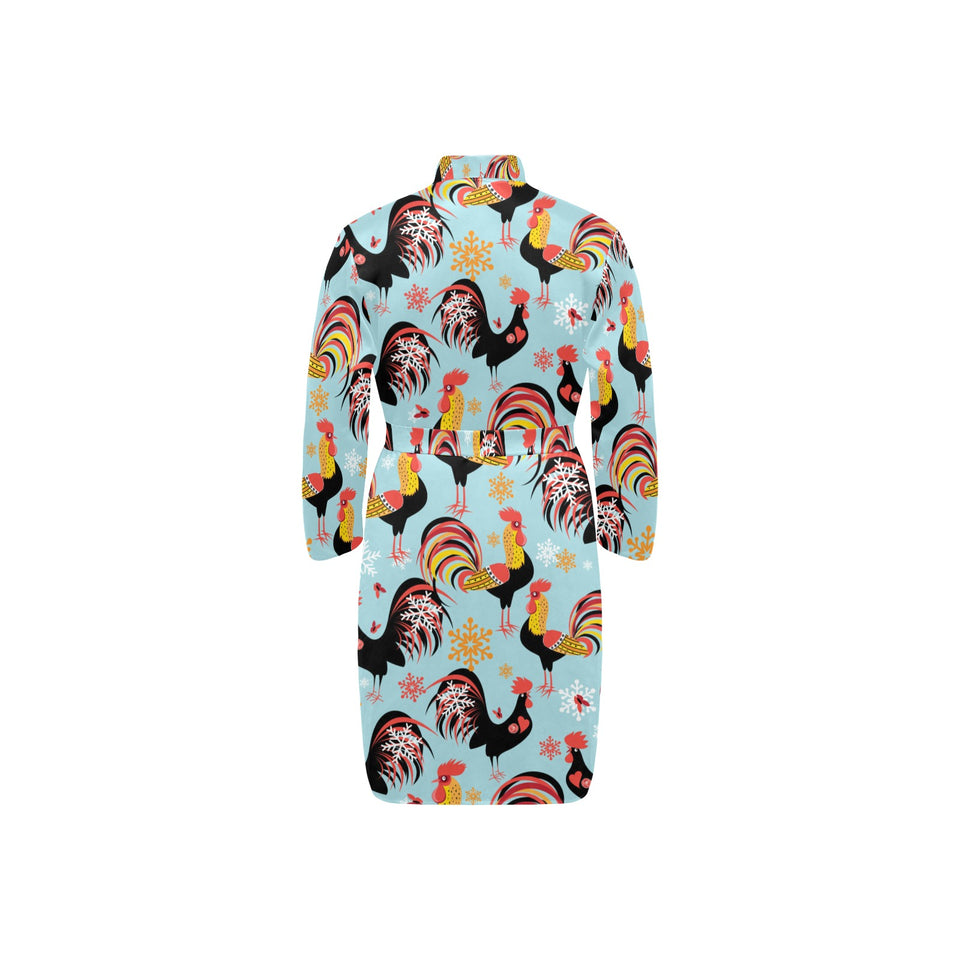 Rooster chicken cock snowfalke Men's Long Sleeve Belted Night Robe