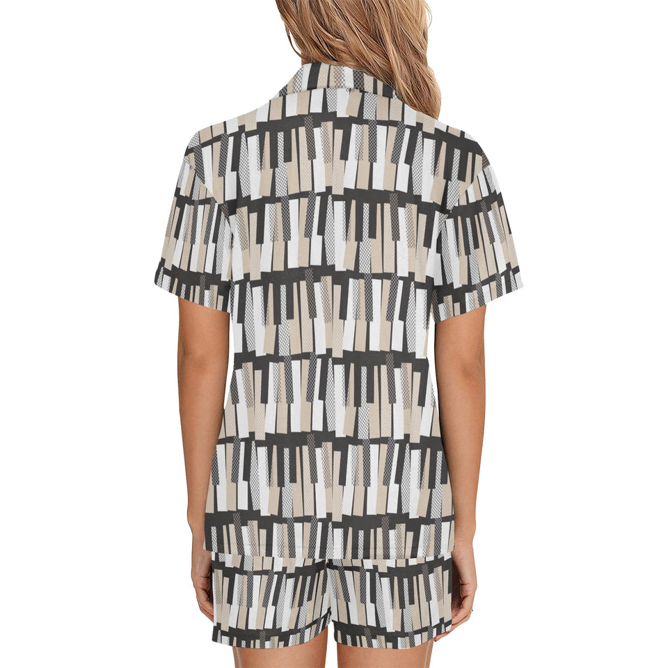 Piano Pattern Print Design 04 Women's V-Neck Short Pajama Set