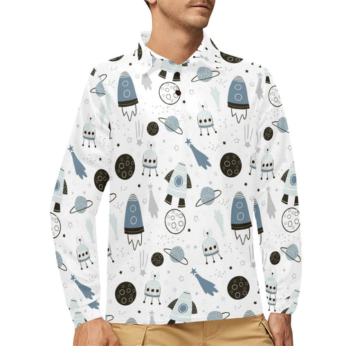 Hand drawn space elements space rocket star planet Men's Long Sleeve Polo Shirt