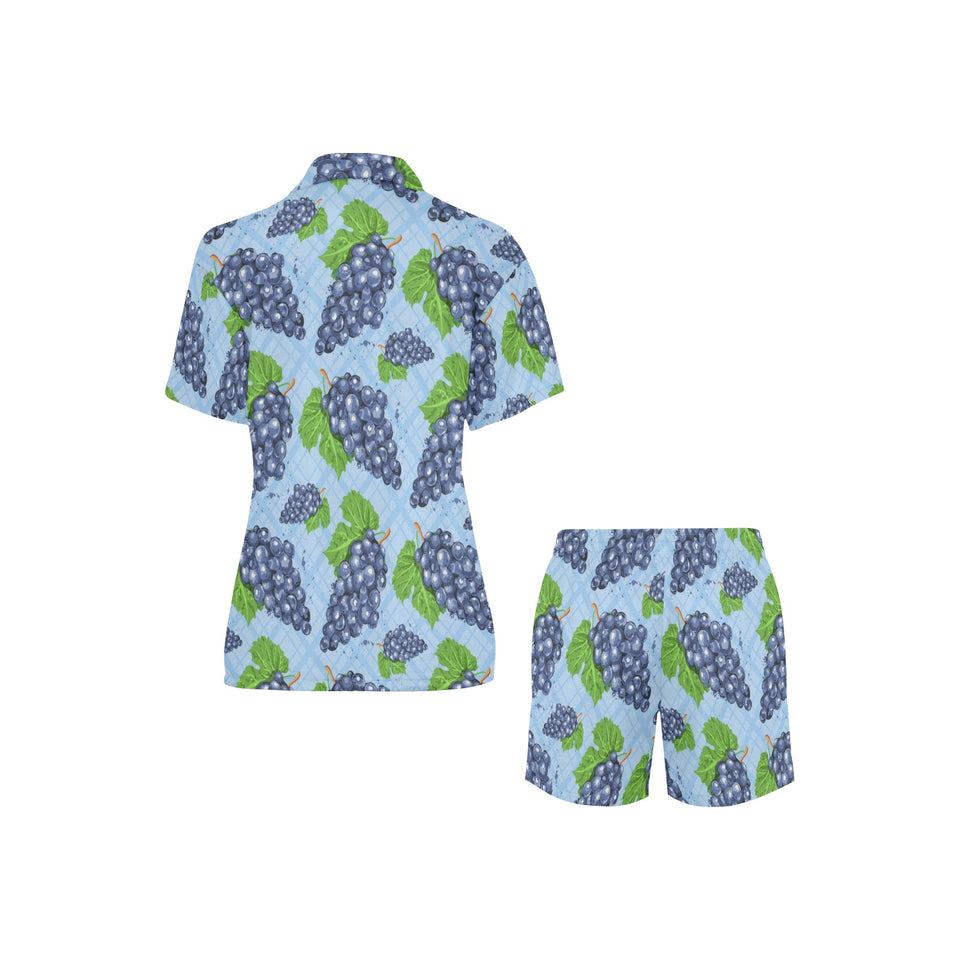 Watercolor grape pattern Women's V-Neck Short Pajama Set