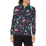 colorful space pattern planet star Women's Long Sleeve Polo Shirt