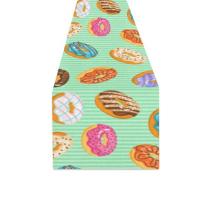 Colorful donut pattern green background Table Runner