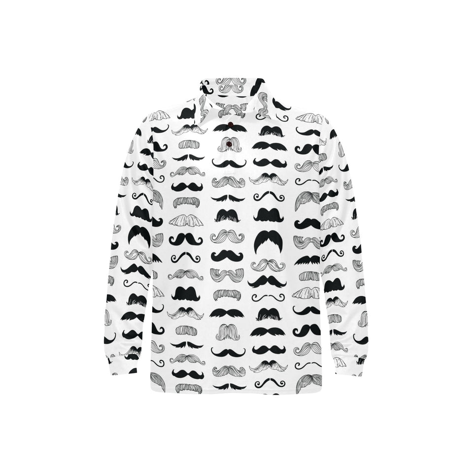 Mustache Beard Pattern Print Design 04 Men's Long Sleeve Polo Shirt