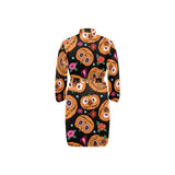 Pumpkin flowers spiderweb Halloween theme Men's Long Sleeve Belted Night Robe