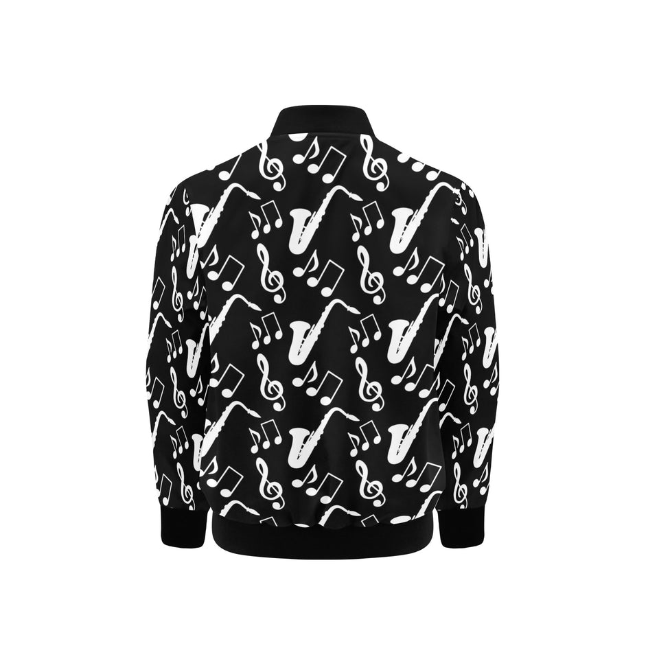 Saxophone music notes treble clef black white them Kids' Boys' Girls' Bomber Jacket