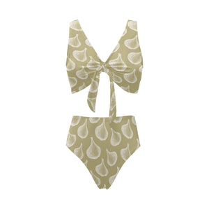 Garlic design pattern Chest Bowknot High Waisted Bikini Swimsuit
