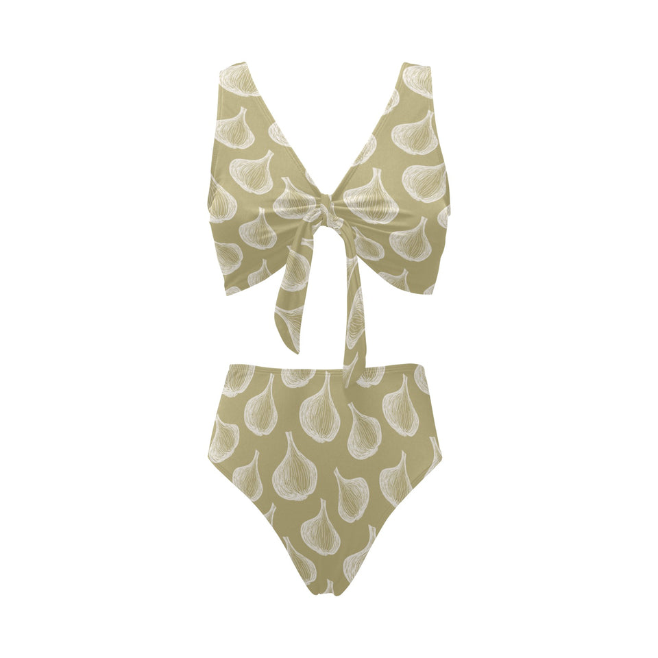 Garlic design pattern Chest Bowknot High Waisted Bikini Swimsuit