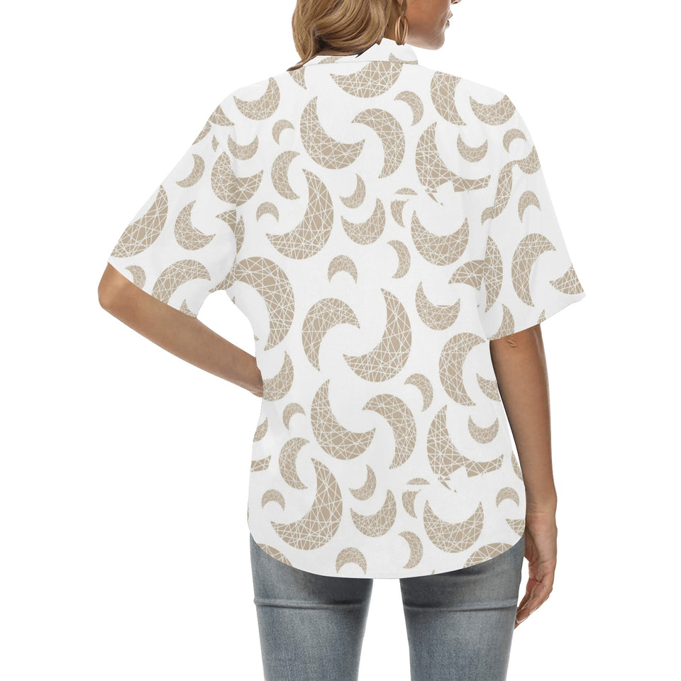 Cool gold moon abstract pattern Women's All Over Print Hawaiian Shirt