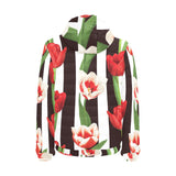 red and white tulips pattern Men's Padded Hooded Jacket