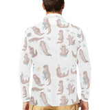 Cute sea otters pattern Men's Long Sleeve Polo Shirt