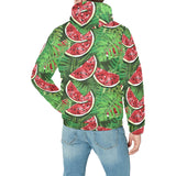 Watermelons tropical palm leaves pattern backgroun Men's Padded Hooded Jacket