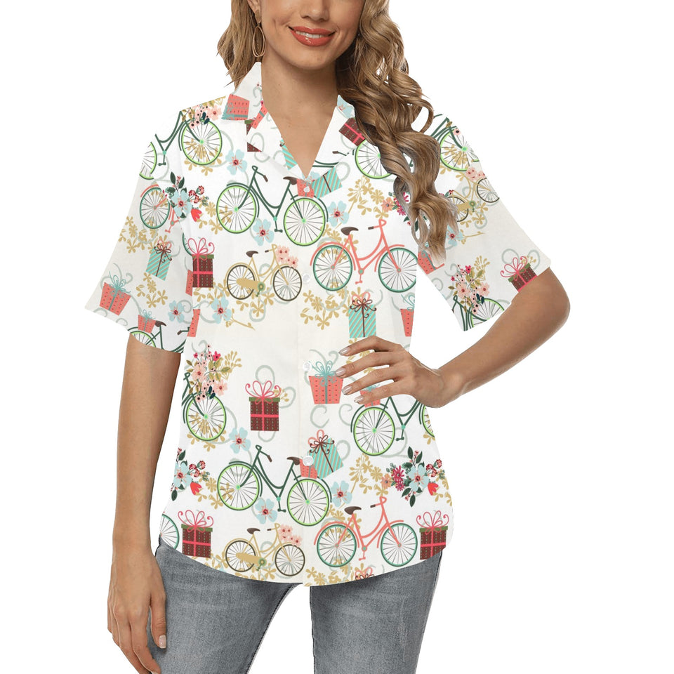 Bicycle Pattern Print Design 05 Women's All Over Print Hawaiian Shirt