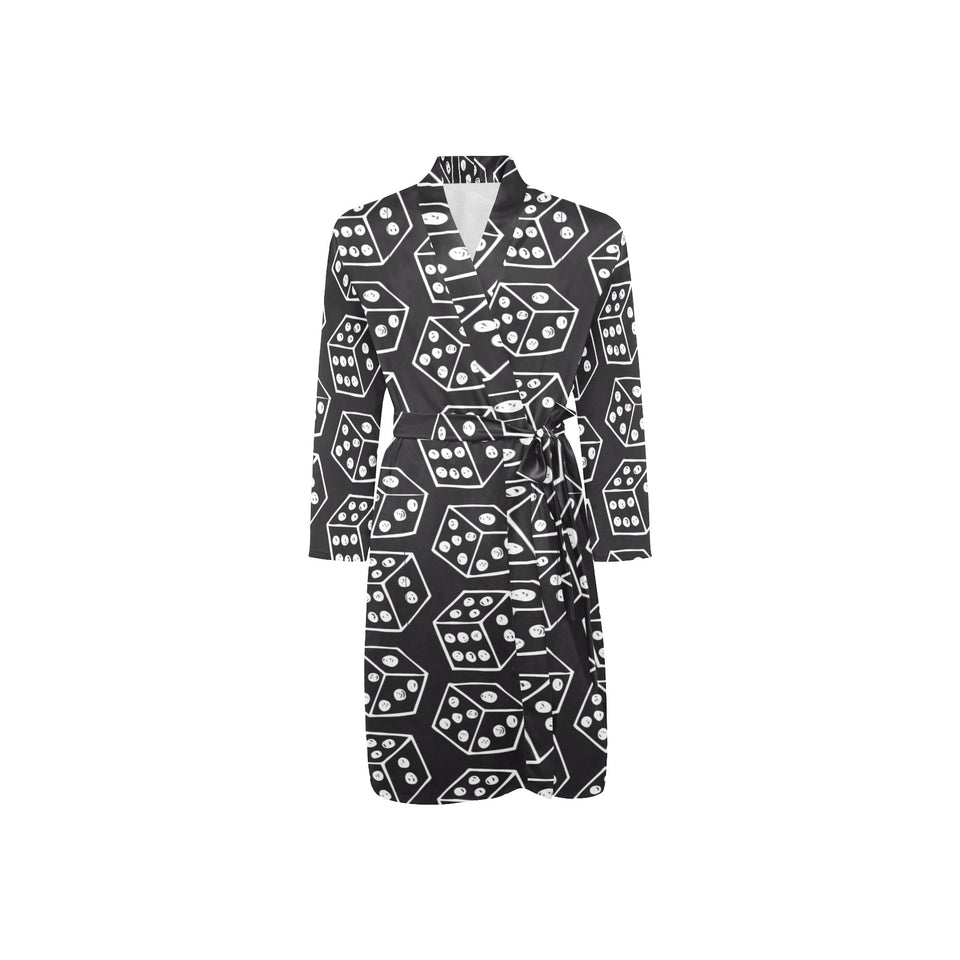 Dice Pattern Print Design 01 Men's Long Sleeve Belted Night Robe