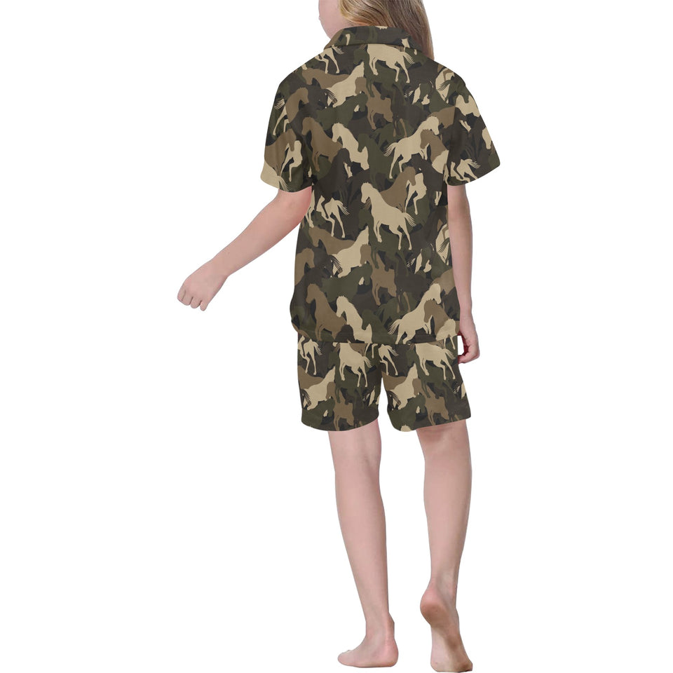 Horse Camouflage Pattern Kids' Boys' Girls' V-Neck Short Pajama Set