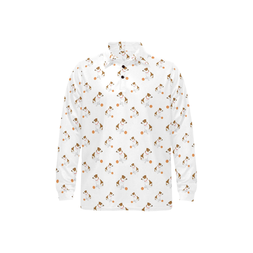 Jack Russel Pattern Print Design 05 Men's Long Sleeve Polo Shirt