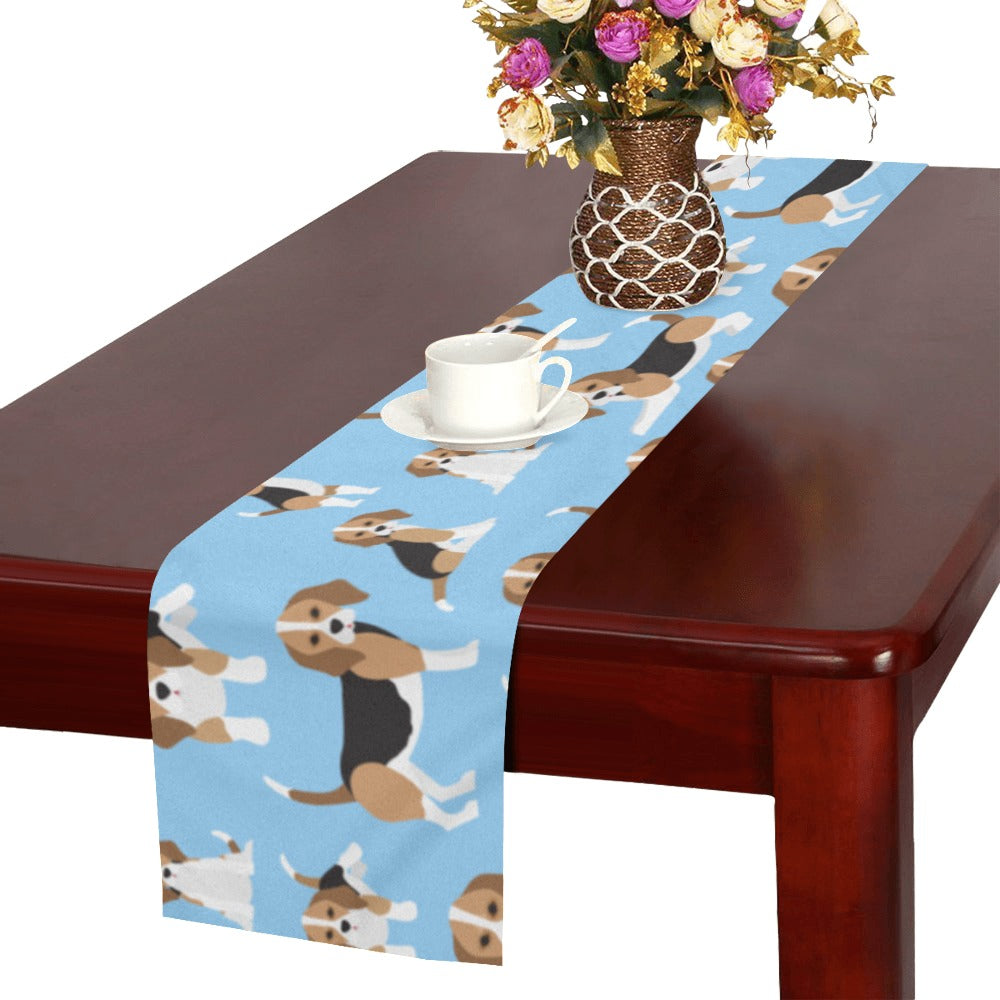 Beagle dog blue background pattern Table Runner