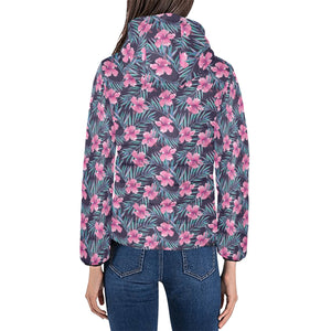 Hibiscus Pattern Print Design 05 Women's Padded Hooded Jacket