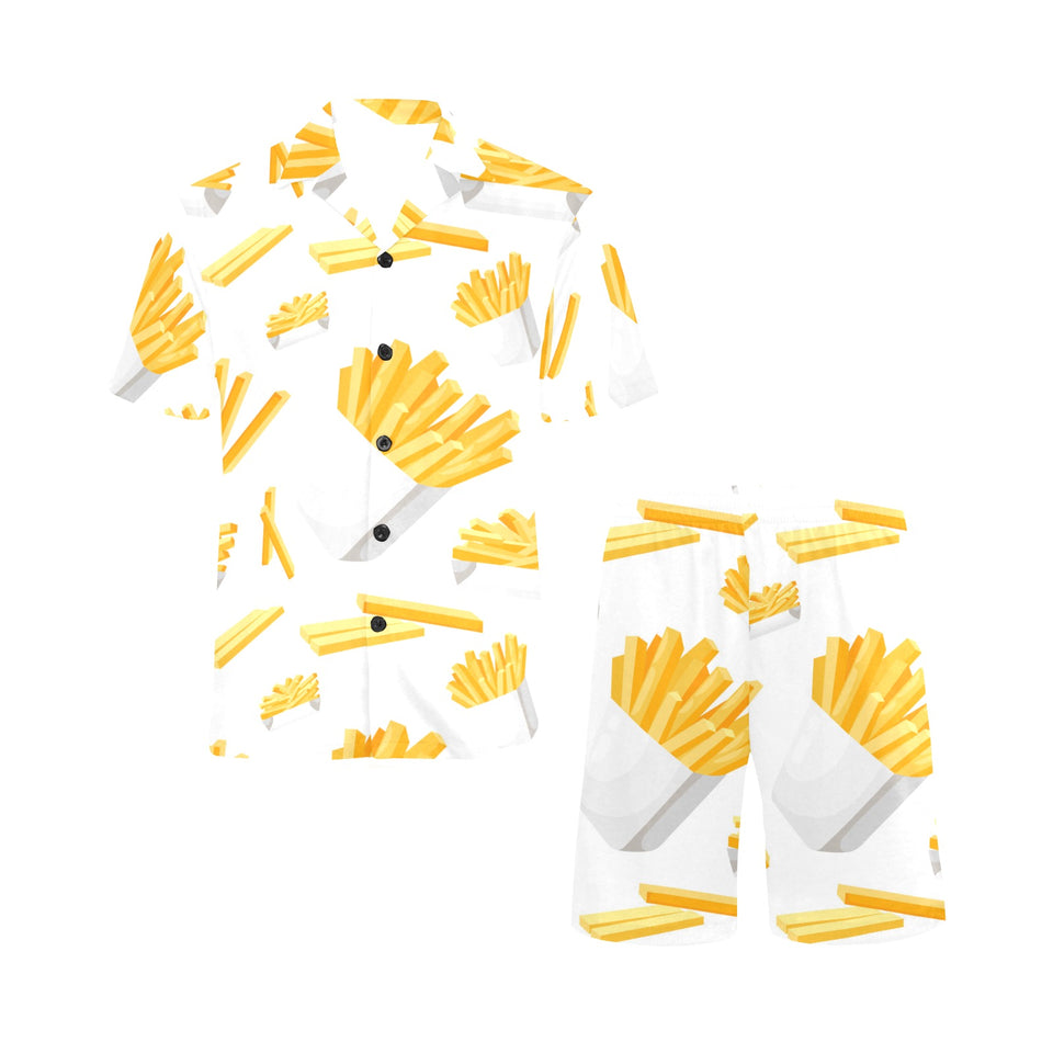 French fries white paper box pattern Men's V-Neck Short Pajama Set