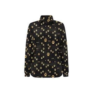 Dog Paws Pattern Print Design 05 Women's Long Sleeve Polo Shirt